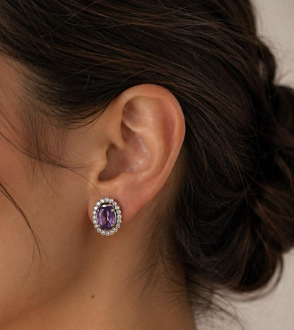 6.30ct Amethyst & Rose Cut Diamond Earrings 18K White Gold