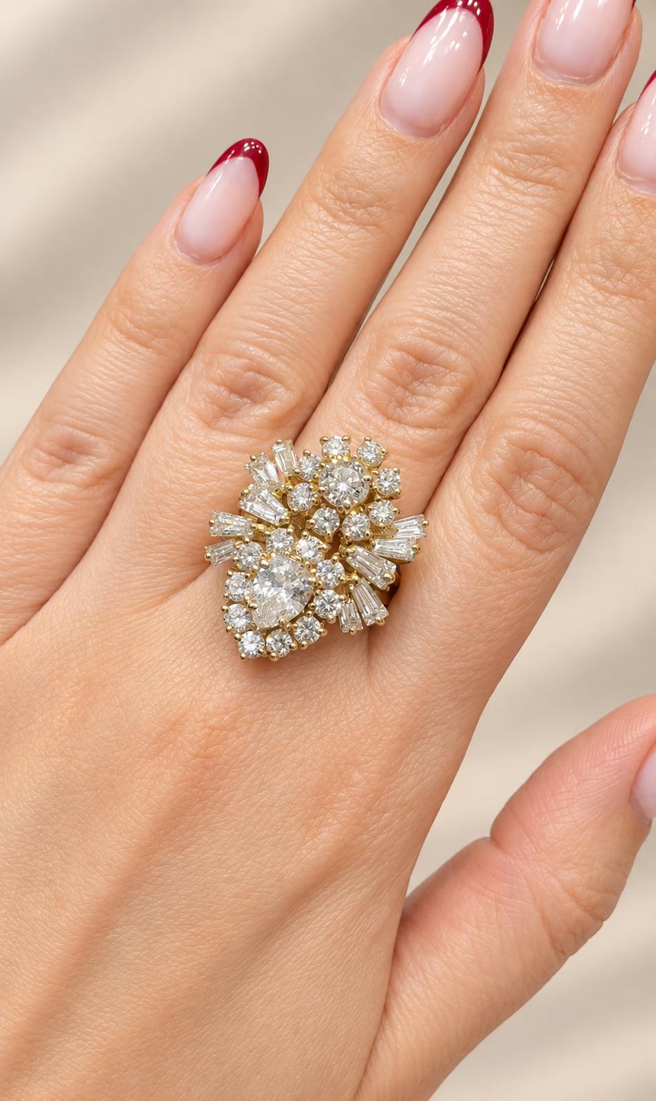 3.55 Carat Diamond Cluster Ring in 18K Yellow Gold
