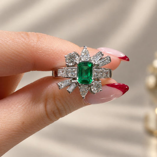 0.60ct Emerald & Diamond Ring 18K White Gold alternate view