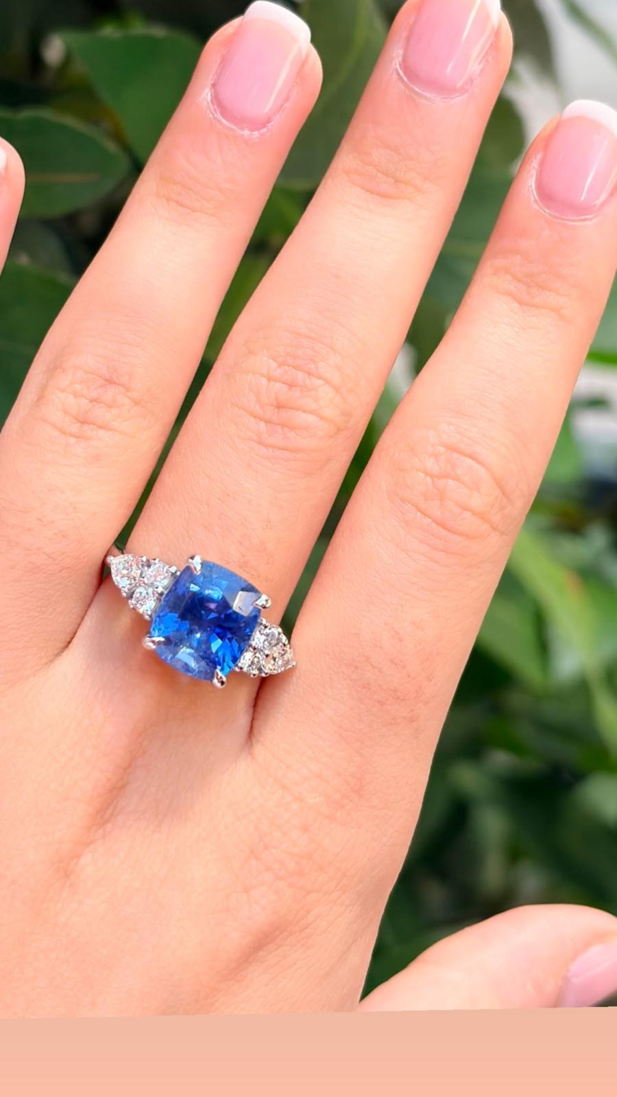 5.93ct GIA Burma Sapphire & Diamond Ring 18K White Gold