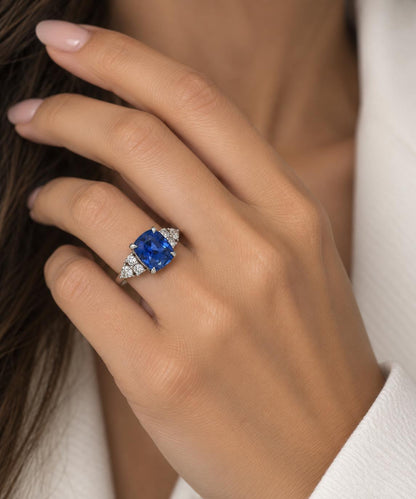 5.93ct GIA Burma Sapphire & Diamond Ring 18K White Gold