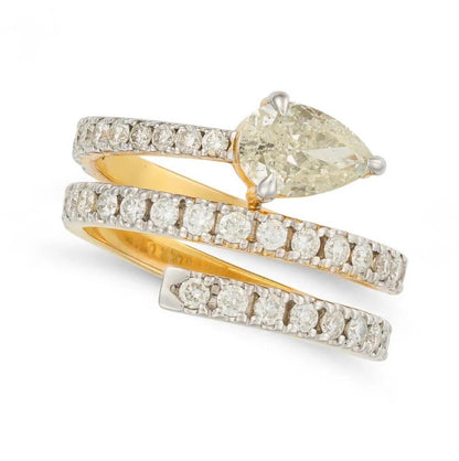 1.13ct Pear Shape Diamond Spiral Ring 18K Yellow Gold