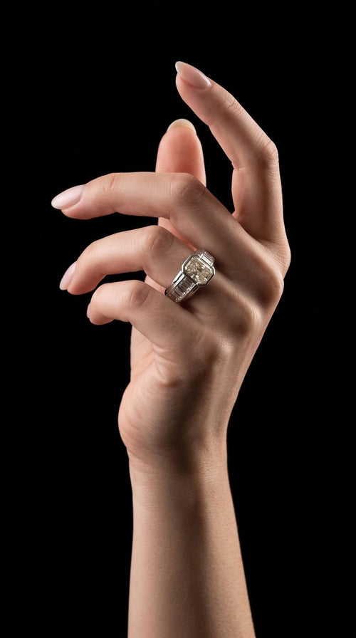 2.21 Carat GIA Certified Diamond & Baguette Diamond Ring in 18K White Gold