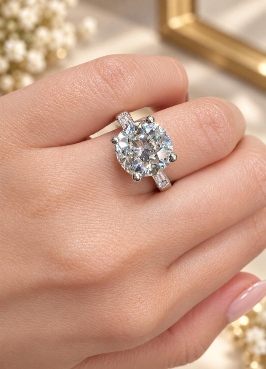 5 Carat Old Mine Cut Diamond Ring in 18K white Gold