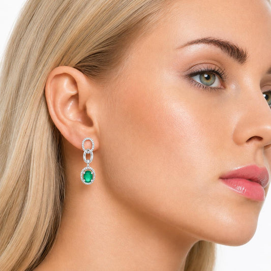 Mauboussin Emerald & Diamond Drop Earrings 18K White Gold