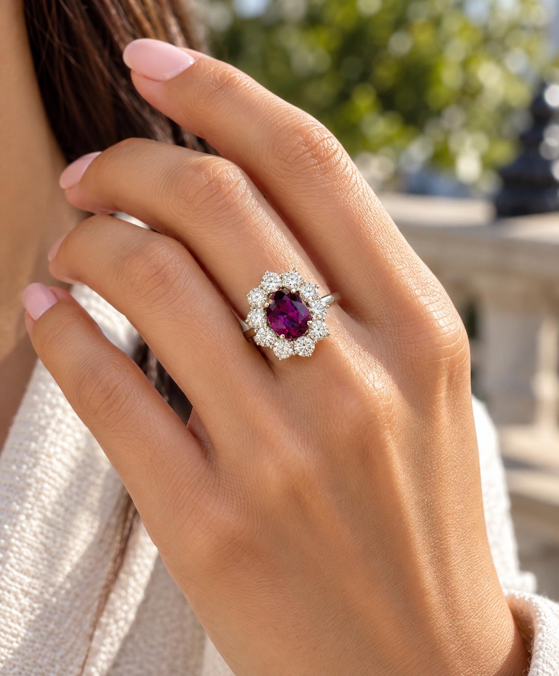 1.30 Carat Purple Ruby & Diamond Ring 18K White Gold