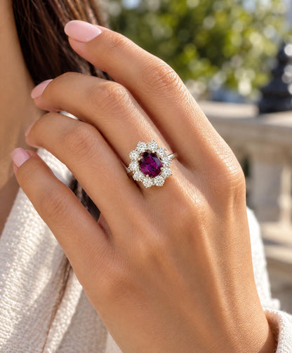 1.30 Carat Purple Ruby & Diamond Ring 18K White Gold