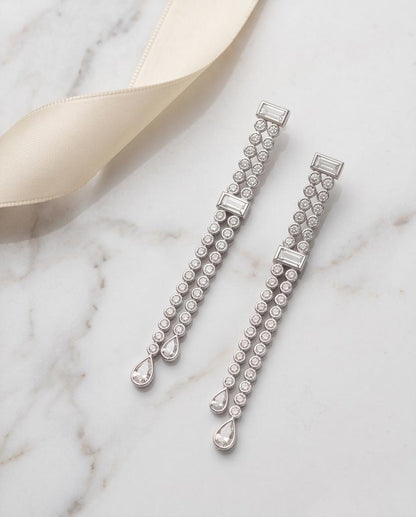 Two-Row Diamond Drop Earrings in 18K White Gold