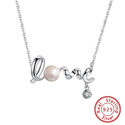 Pearl Love Sign Silver Pendant