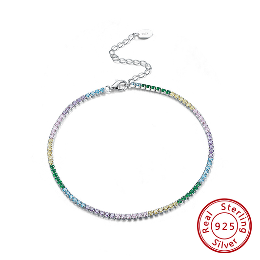 Rainbow Stones Sapphire Silver Anklet Bracelet