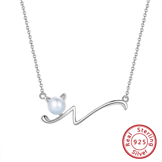 Pearl Cat Silver Pendant