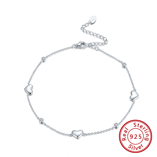 Hearts Silver Anklet Bracelet