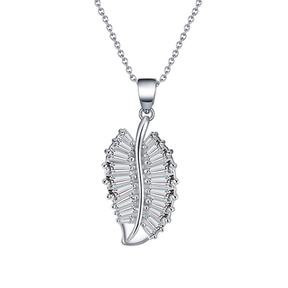 Diamond CZ Leaf Baguette Silver Pendant