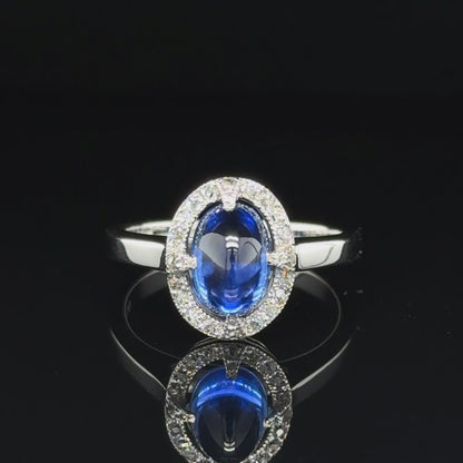 18K Gold Ceylon Cabochon Sapphire & Diamond Ring