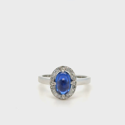 18K Gold Ceylon Cabochon Sapphire & Diamond Ring