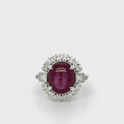 Natural Star Ruby Ring 8.64ct In 18K White Gold