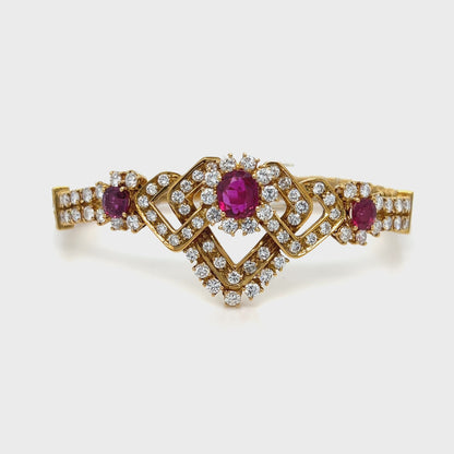 Cushion Ruby & Diamond Cluster tennis Bracelet