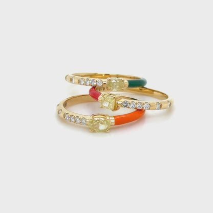 18K Yellow Gold Yellow Diamond & Red Enamel stackable ring