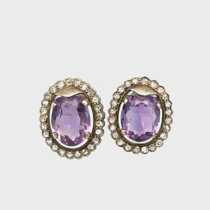 18K Gold Amethyst & Diamond Earrings