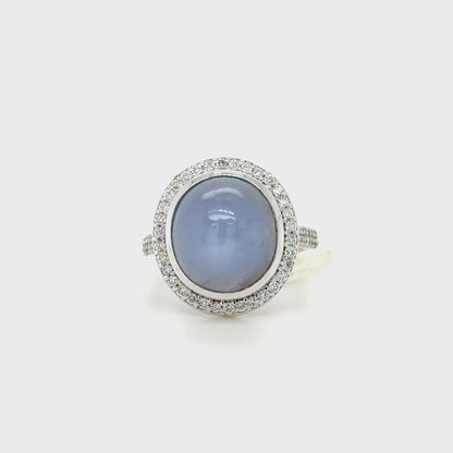 17.14 Ct Ceylon No heat Star Sapphire & Diamond Ring in 18K White Gold
