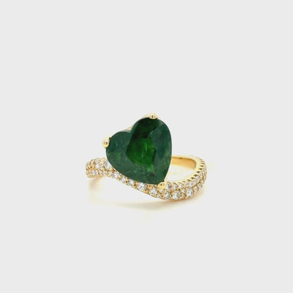 5.28 Carat Heart-Shaped Tsavorite & Diamond Ring in Fine Setting 18K Yellow Gold