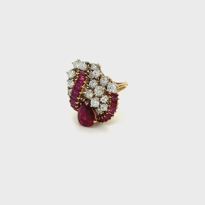 3.16Carat Pear Ruby & Diamond Cluster Ring