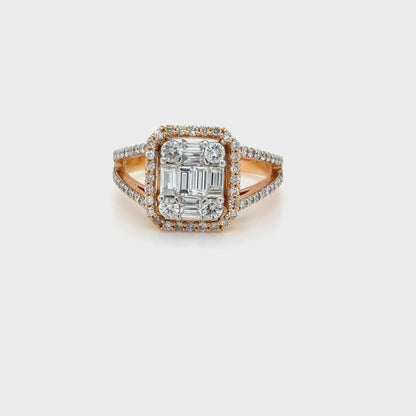 Rose gold Diamond Baguette & Round Cluster Ring