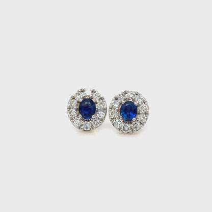 Ceylon Sapphire & Diamond Earrings in 18K White Gold