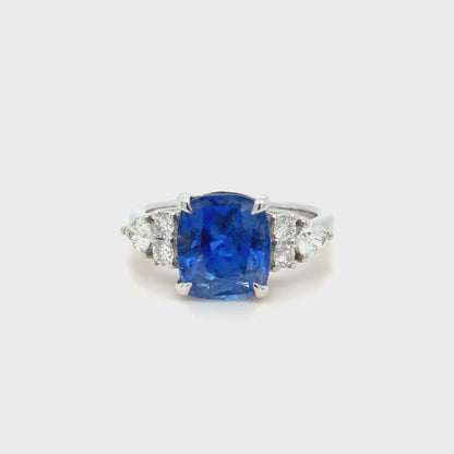 5.93ct GIA Burma Sapphire & Diamond Ring 18K White Gold