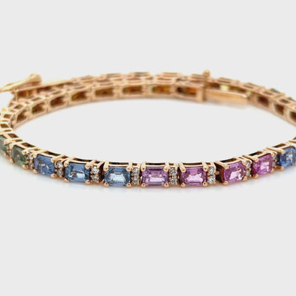 Rainbow Sapphire & Diamond Tennis Bracelet in 18K Yellow Gold