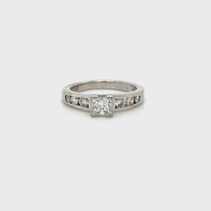 Princess Cut Diamond Engagement Ring with Side Diamonds in 18K White Gold