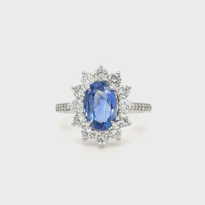 2.86ct Ceylon Sapphire Diamond Ring No-Heat 18K White Gold