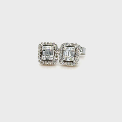 Baguette Diamond Stud Earrings 18K White Gold