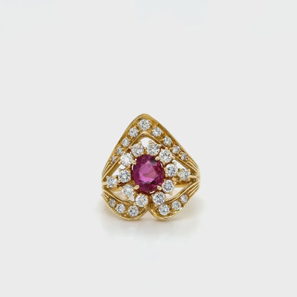 Cushion Ruby & diamond Cluster Ring