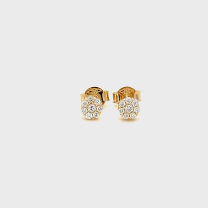 Round Diamond Cluster Earrings 18K Yellow Gold