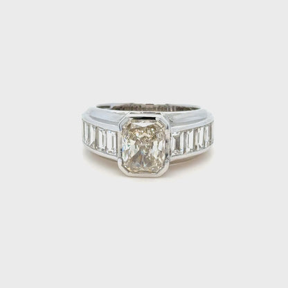 2.21 Carat GIA Certified Diamond & Baguette Diamond Ring in 18K White Gold