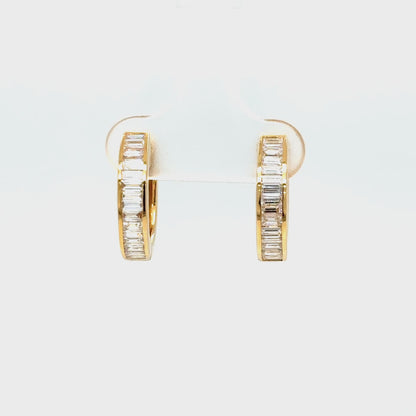 Baguette Diamond Hoop Earrings in 18K Yellow Gold