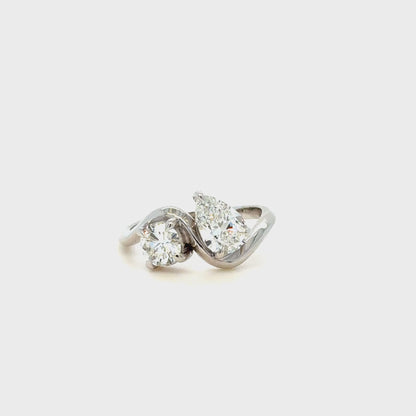 1.67ct Pear & Round Diamond Ring 18K White Gold