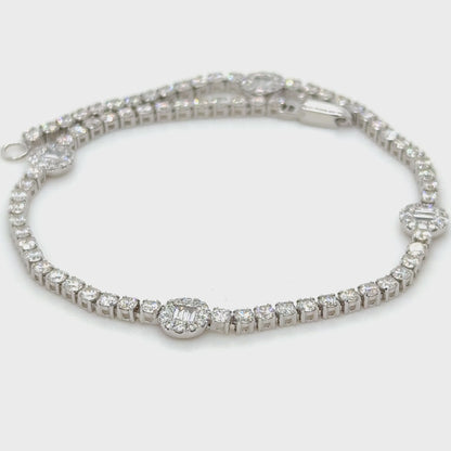 Round & Baguette Diamond Tennis Bracelet in 18K White Gold