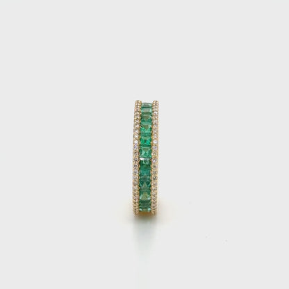 18k gold Emerald & diamond half eternity ring