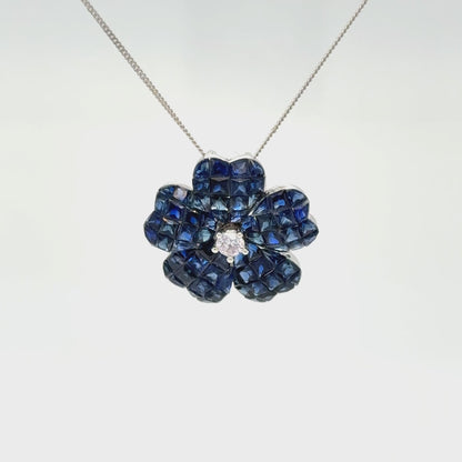 18k gold Invisible set Sapphire flower pendant necklace