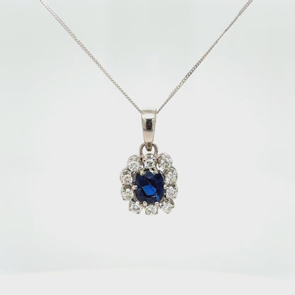 18K Gold Sapphire & Diamond Pendant Necklace