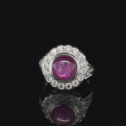 5.71 Ct Burma Cabochon Star Ruby & diamonds ring