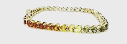 Heart Rainbow Sapphire Tennis Bracelet 18K Yellow Gold