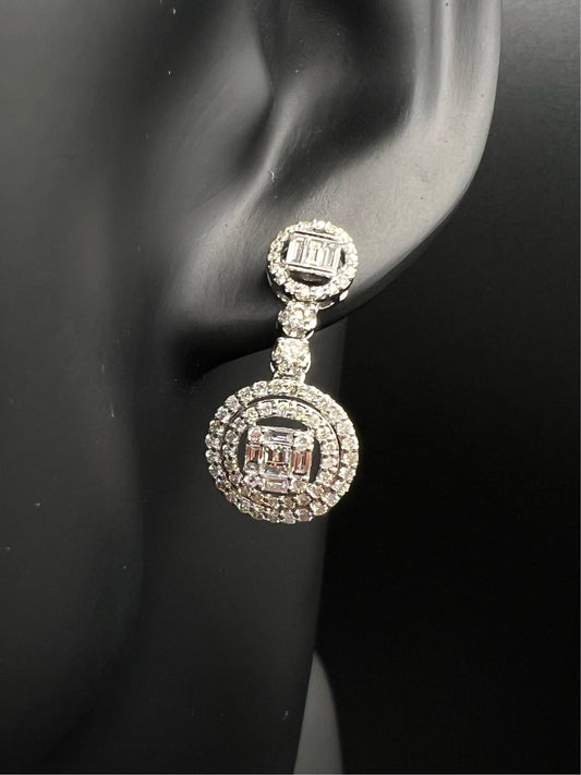 Diamond Baguette around Earrings 18K White Gold