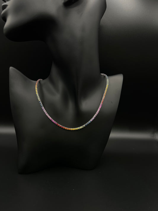 Natural Rainbow Sapphire 18K Gold Necklace