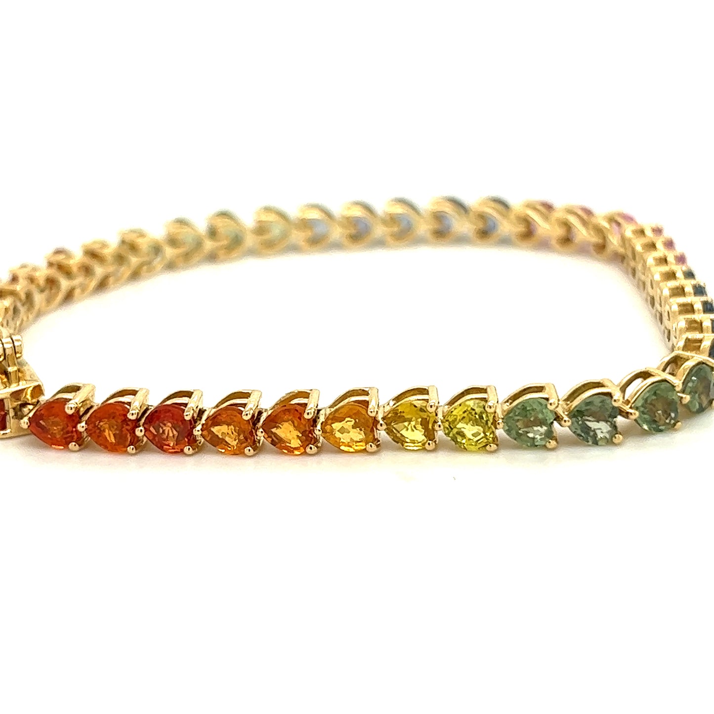 Heart Rainbow Sapphire Tennis Bracelet 18K Yellow Gold